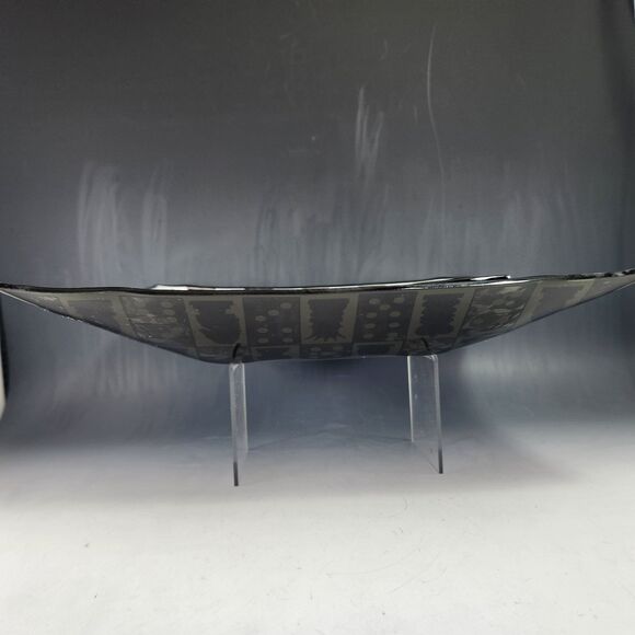 Rare Cera Glass Square Trays Set 2 24K Gold Games Chess Dominoes Smoky1950s MCM - Picture 5 of 9